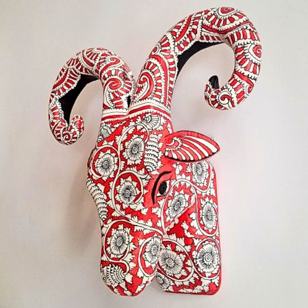 Orange Ram Head Handcrafted Wooden Wall Art